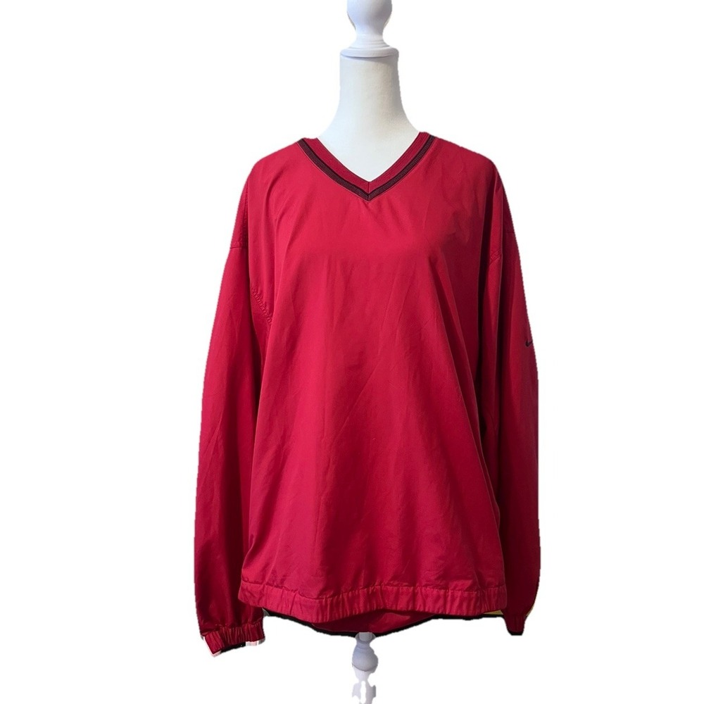 Vintage Nike PGA Tiger Golf Windbreaker V Neck Pullover Sweatshirt Red Mens XL